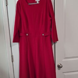 London Times Vibrant Red Long Sleeve Dress